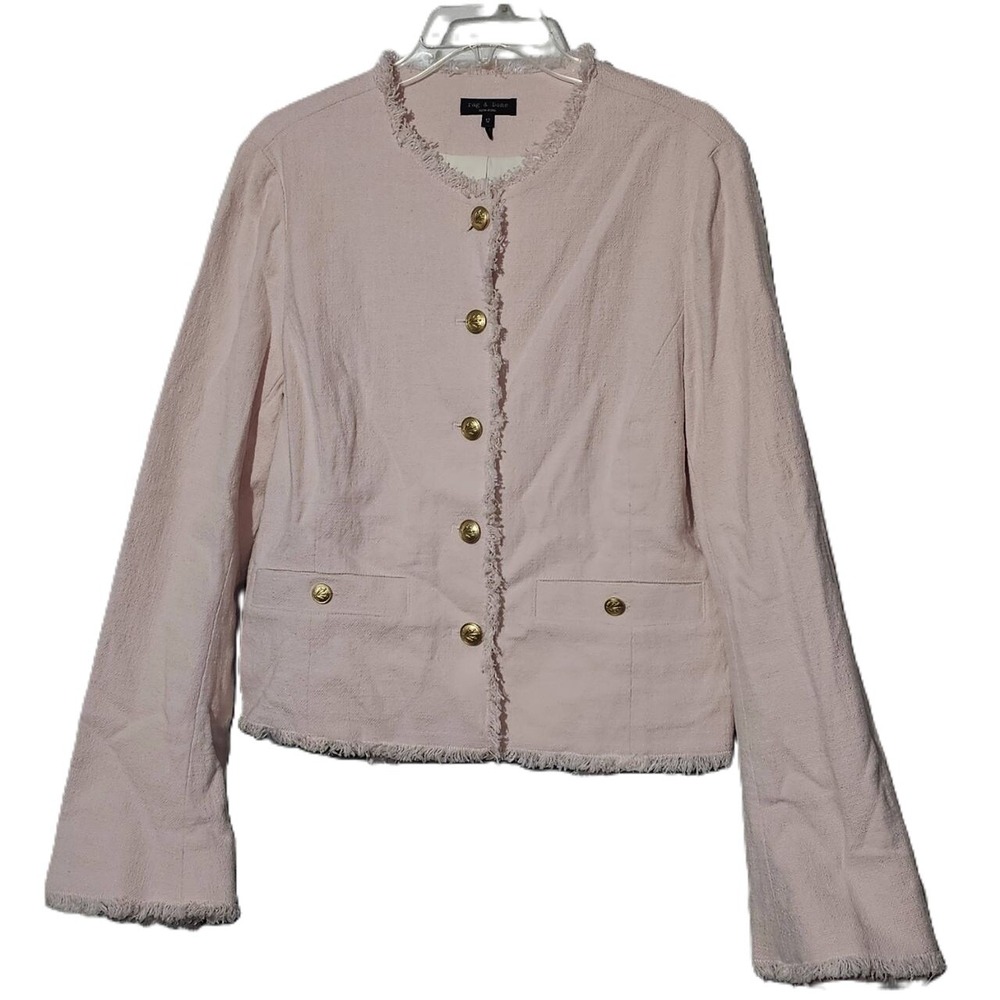 Rag & Bone Womens Pink Carmen Linen Blend Tweed Jacket 12